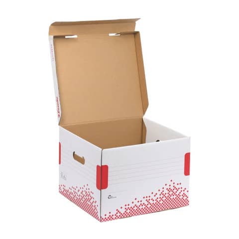 Scatola archivio Esselte SPEEDBOX con coperchio integrato bianco/rosso 32,5x26,3x36,7 cm - 623912